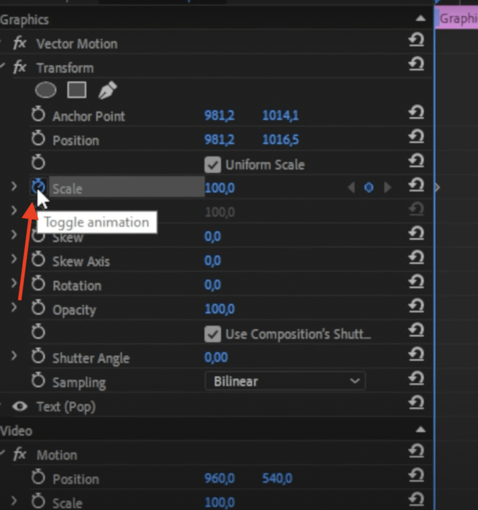 Scale keyframe